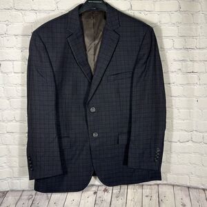 Pronto Uomo Blue Plaid Wool Sport Coat Mens 44S‎ Two Button Blazer Inner Pockets